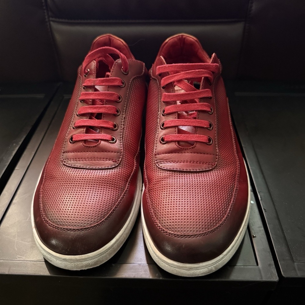 Zanzara Mens 13 Red‎ Leather Sneakers Casual Low Top Lace Up Size 13